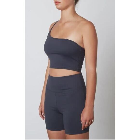 Nia Women's Lucy One-Shoulder Tank & Bike Shorts in Midnight Small MSRP $78 - Picture 2 of 4